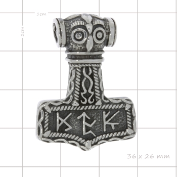 Pendant Thor's hammer with runes in silver antique