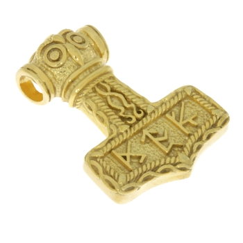 Thors Hammer mit Runen auf Vorderseite in 925 Silber vergoldet