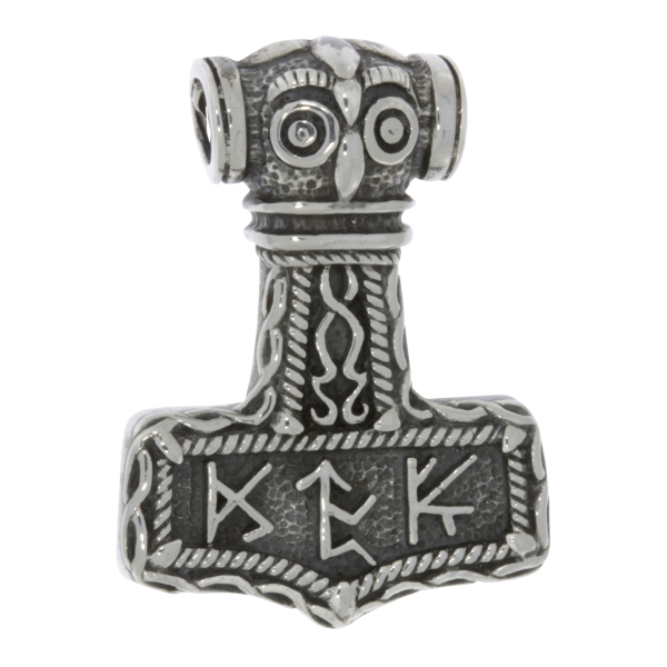 Anhänger Thors Hammer mit Runen in Silber antik