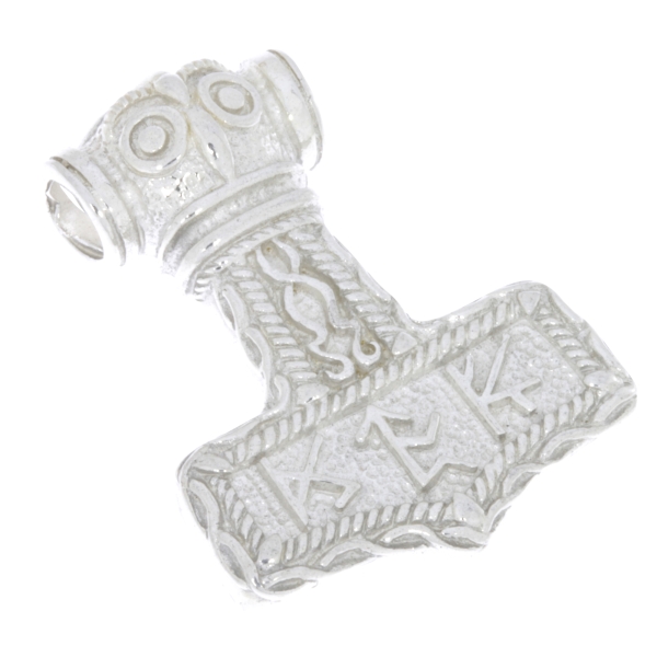Thors Hammer mit Runen auf Vorderseite in 925 Silber
